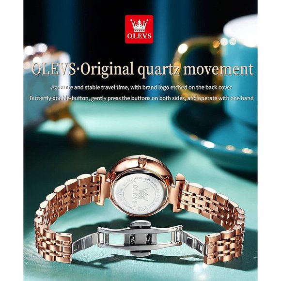Women Yellow Rose Gold Stainless Steel Band Quartz Small Face Waterproof Watches main image 8